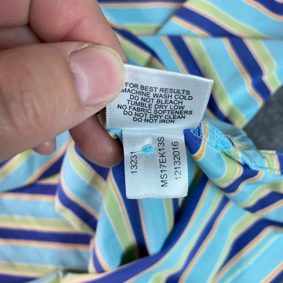 Peter Millar Polo Shirt Mens XL Blue Green Yellow Stripe Summer Comfort Golf - Picture 8 of 12